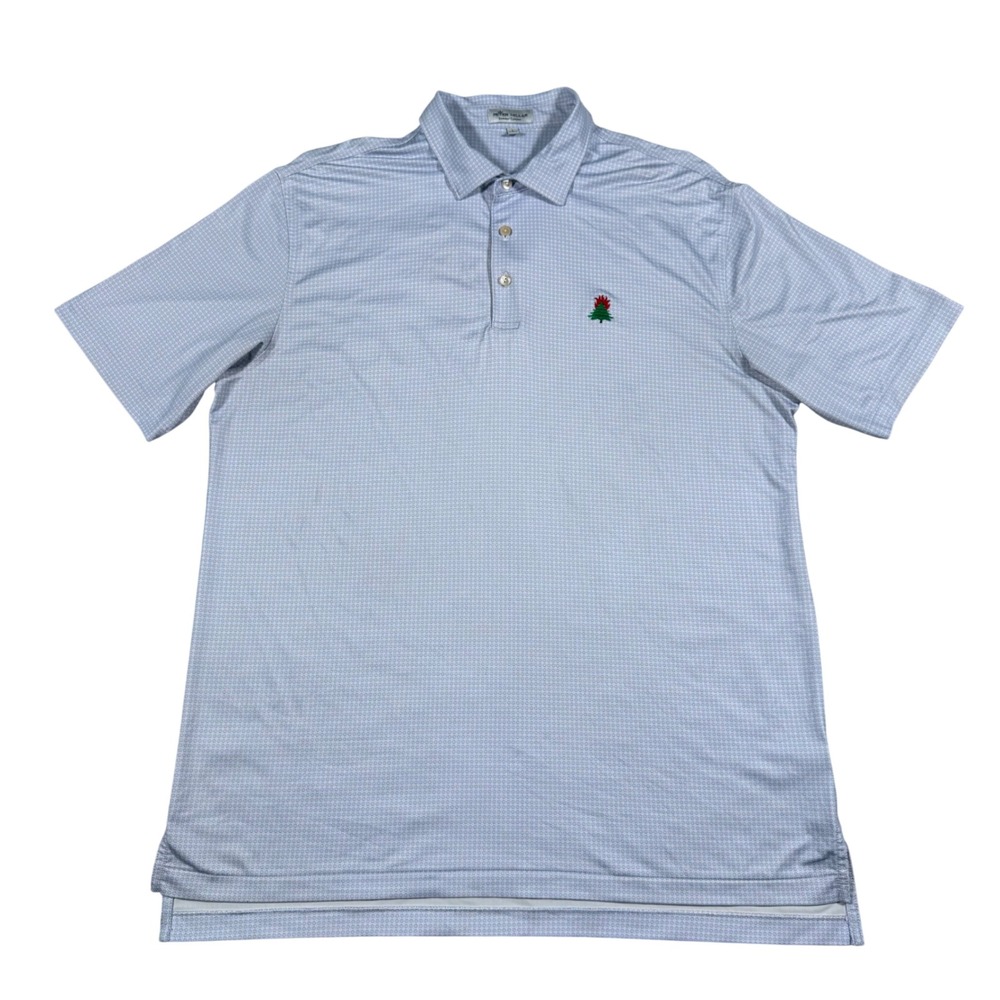 Peter Millar Polo Shirt Mens Large Blue Summer Comfort Pine Tree Fire Logo Golf